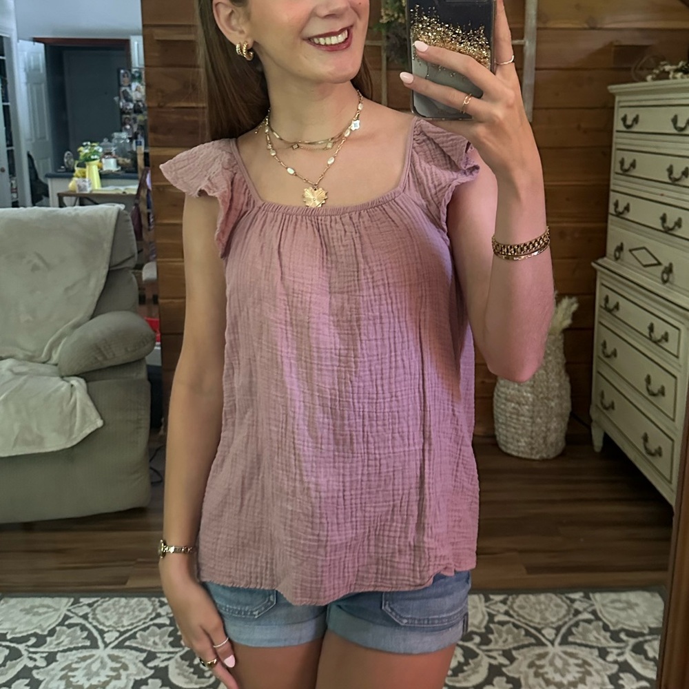 Women's Pink Ruffle Sleeve Top